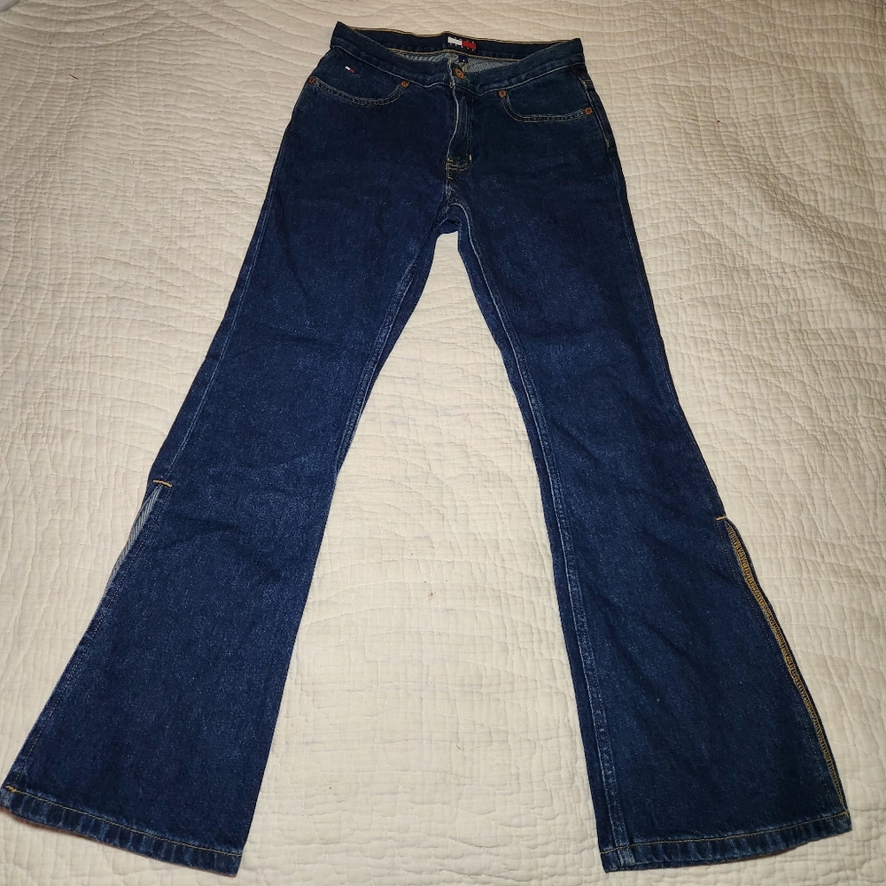 Vtg Tommy Hilfiger Jeans Sz 5 Split Flare Bell Bottom Medium Wash Mid Rise Y2K - Picture 3 of 14